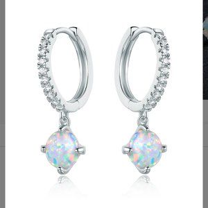 Fire Opal and Cubic Zirconia Huggie Earrings